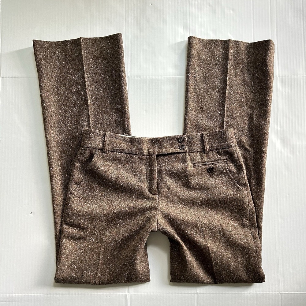2000s Low Mid Rise Brown Wool Bootcut Trousers Office Siren Y2K Preppy Parisian